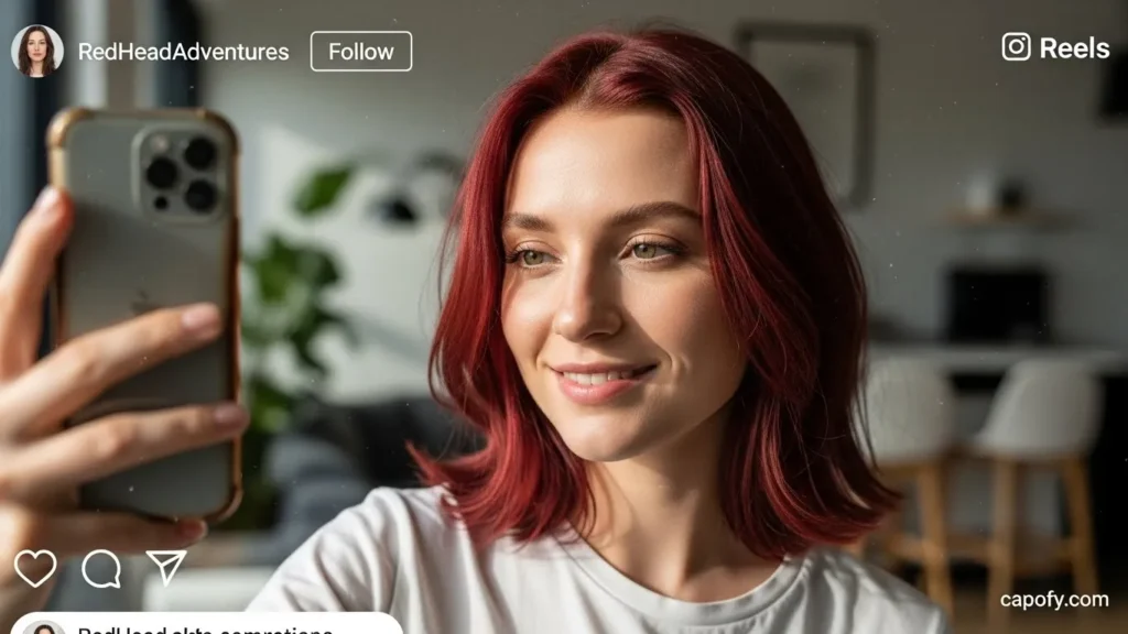 Selfie Red Hair Color Captions